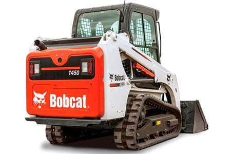 A bobcat t 4 3 0 compact track loader with a bucket.