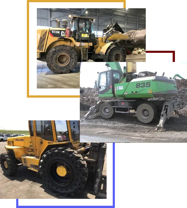 A collage of pictures with different types of construction equipment.