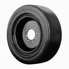 A black tire with a round hole in it.